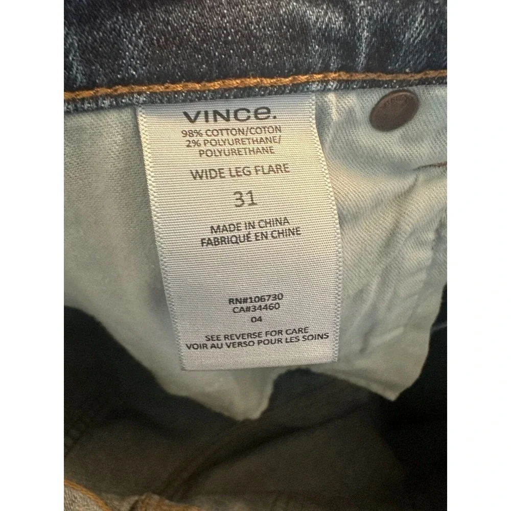 VINCE Distressed Wide Leg Flare Blue Jeans SZ 31 NWOT - Picture 5 of 5